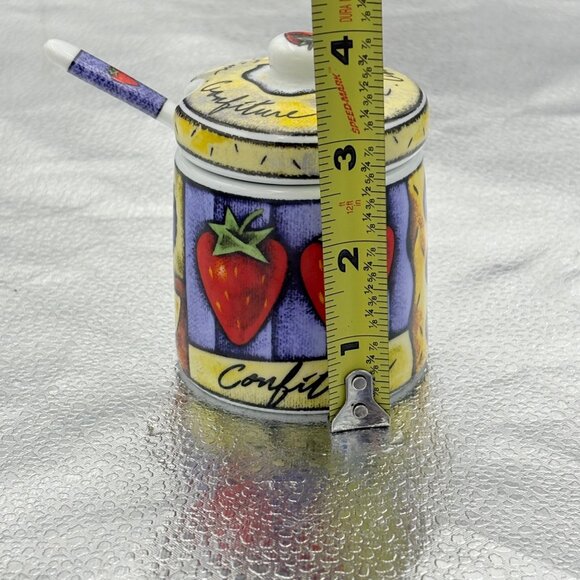 Hand-Painted Fruit-Themed Porcelain Jam Jar With Lid & Spoon‎ Set By MSC Berries - Picture 8 of 16